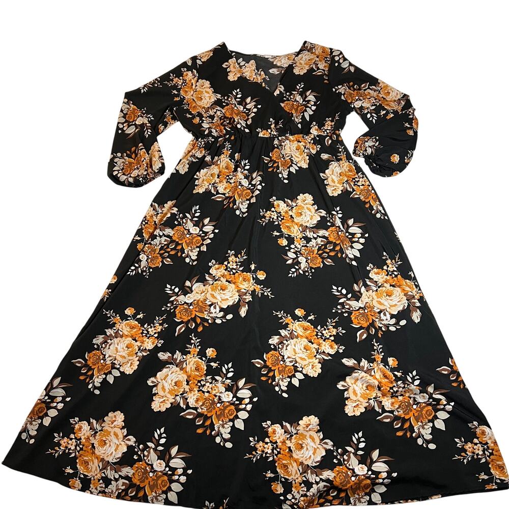 Women's V-Neck Floral Print Maxi Dress Size 3XL Bloomcore Cottagecore Party